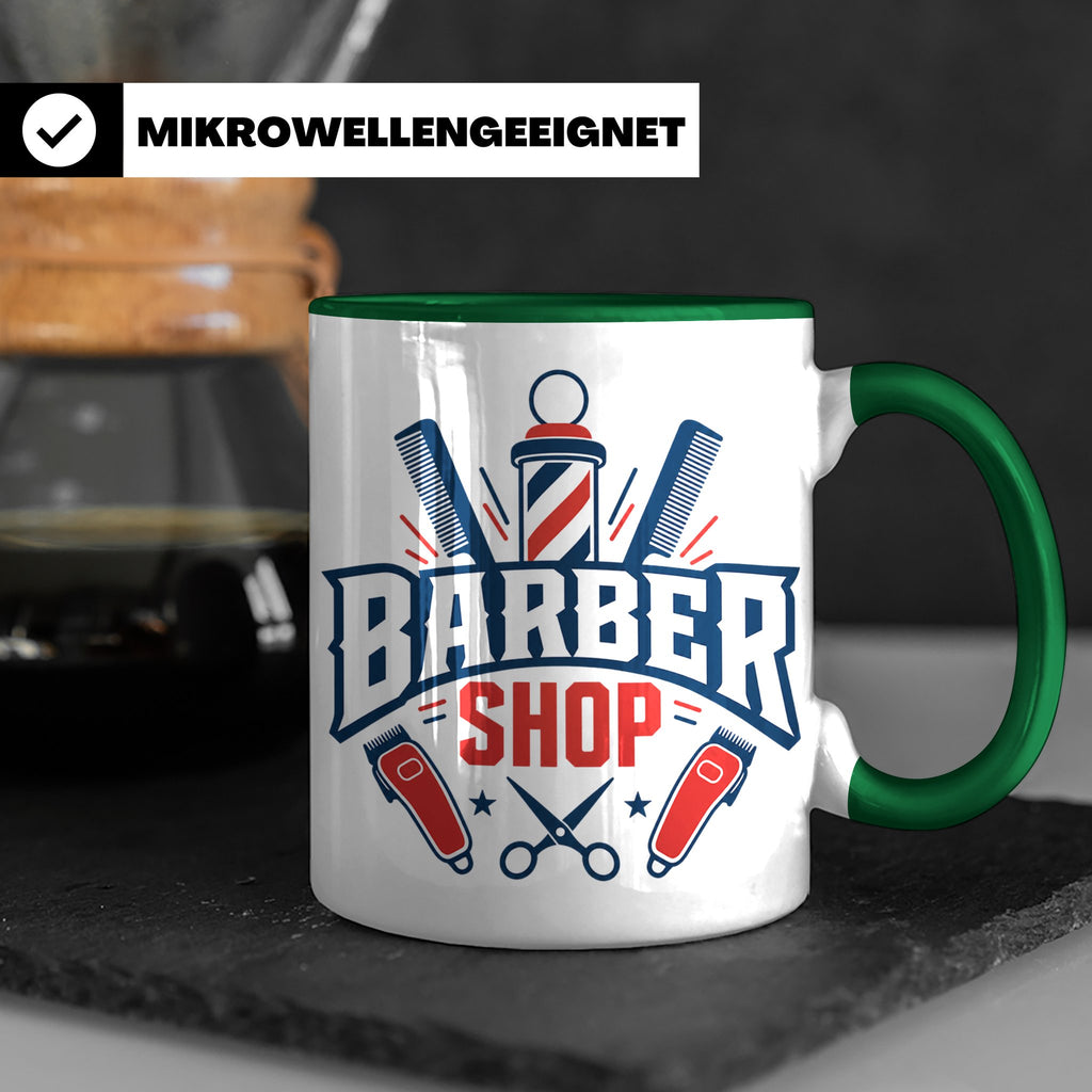 Barber Tasse mit Barber Shop Logo | Geschenk für Friseur & B – Grün [farbe:grün]
