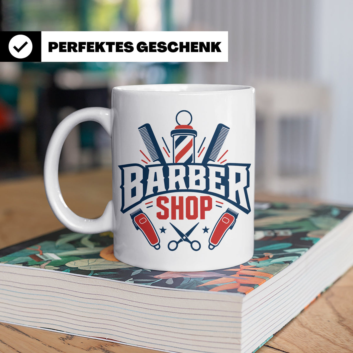 Barber Tasse mit Barber Shop Logo | Geschenk für Friseur & B – Weiß [farbe:weiß]