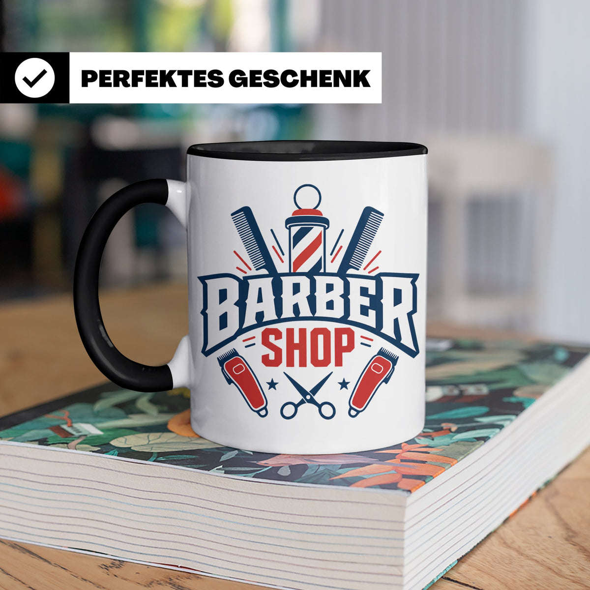 Barber Tasse mit Barber Shop Logo | Geschenk für Friseur & B – Schwarz [farbe:schwarz]