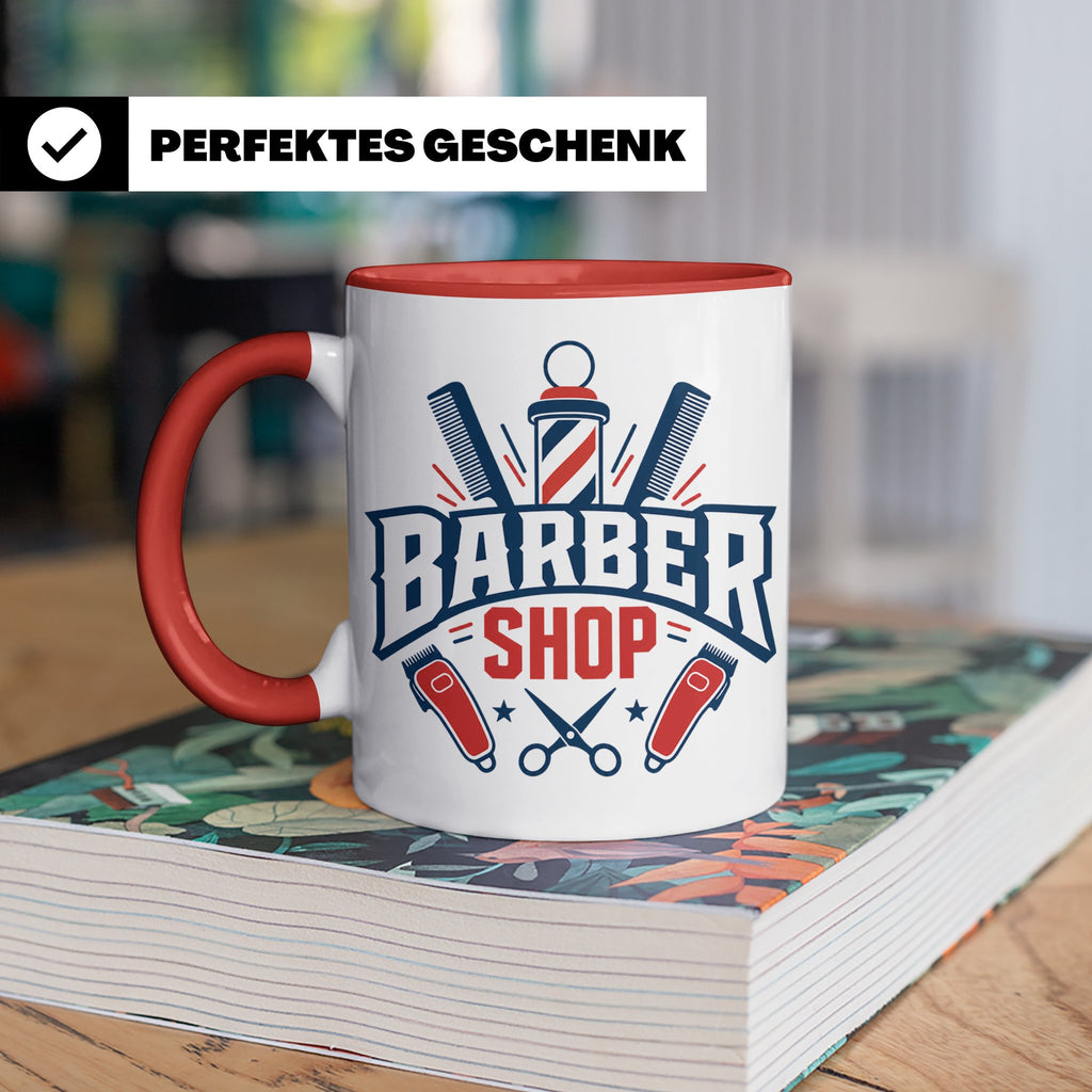 Barber Tasse mit Barber Shop Logo | Geschenk für Friseur & B – Rot [farbe:rot]