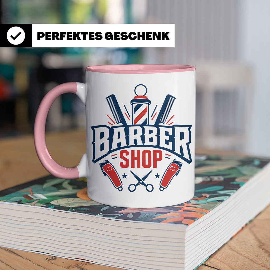 Barber Tasse mit Barber Shop Logo | Geschenk für Friseur & B – Rosa [farbe:rosa]