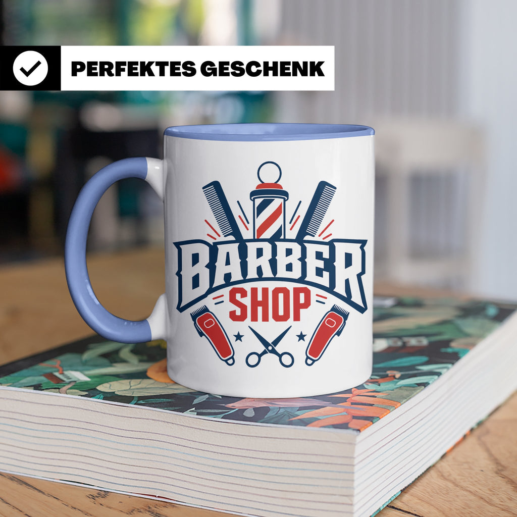 Barber Tasse mit Barber Shop Logo | Geschenk für Friseur & B – Blau [farbe:blau]
