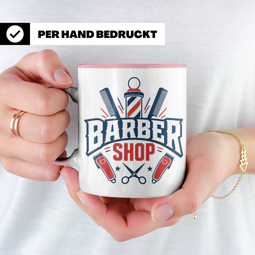 Barber Tasse mit Barber Shop Logo | Geschenk für Friseur & B – Rosa [farbe:rosa]