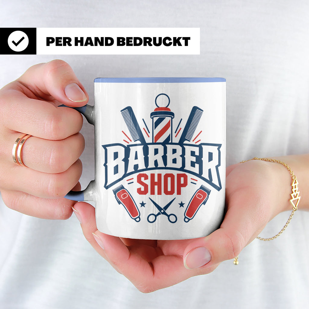 Barber Tasse mit Barber Shop Logo | Geschenk für Friseur & B – Blau [farbe:blau]