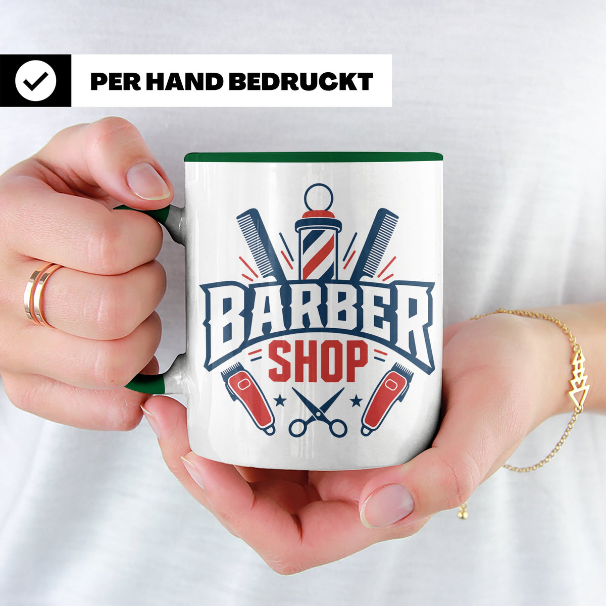 Barber Tasse mit Barber Shop Logo | Geschenk für Friseur & B – Grün [farbe:grün]