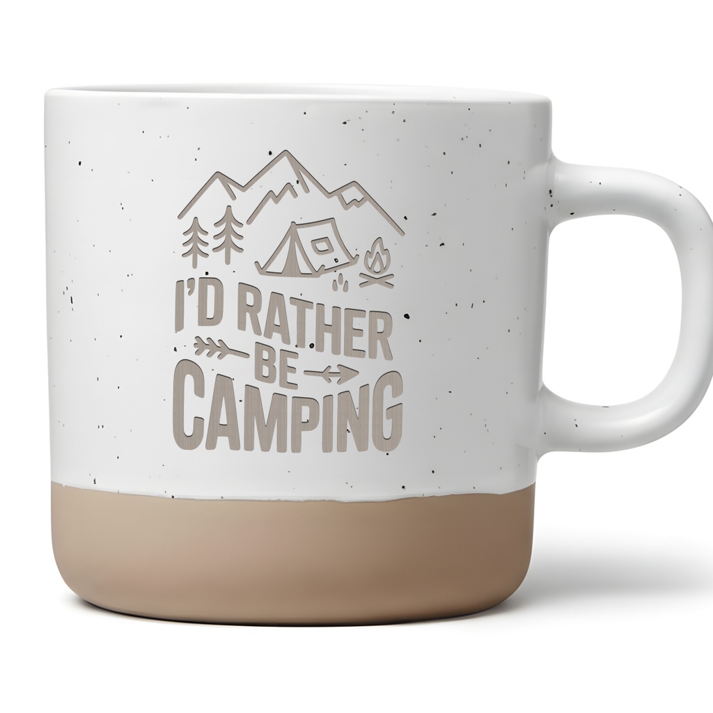Camping Tasse I'd Rather Be Camping Becher, Outdoor Kaffeetasse mit Bergen & Zelt, Geschenk für Camper & Wanderer, Natur Liebhaber Picknick