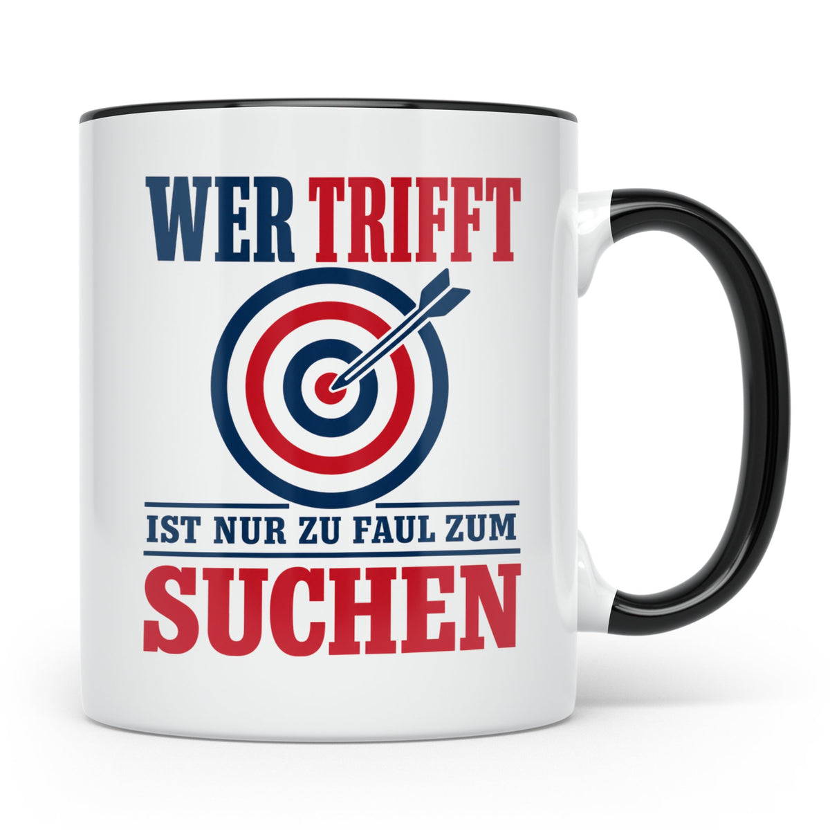 Bogenschießen Tasse mit Spruch Wer trifft ist zu faul zum Su – Schwarz [farbe:schwarz]