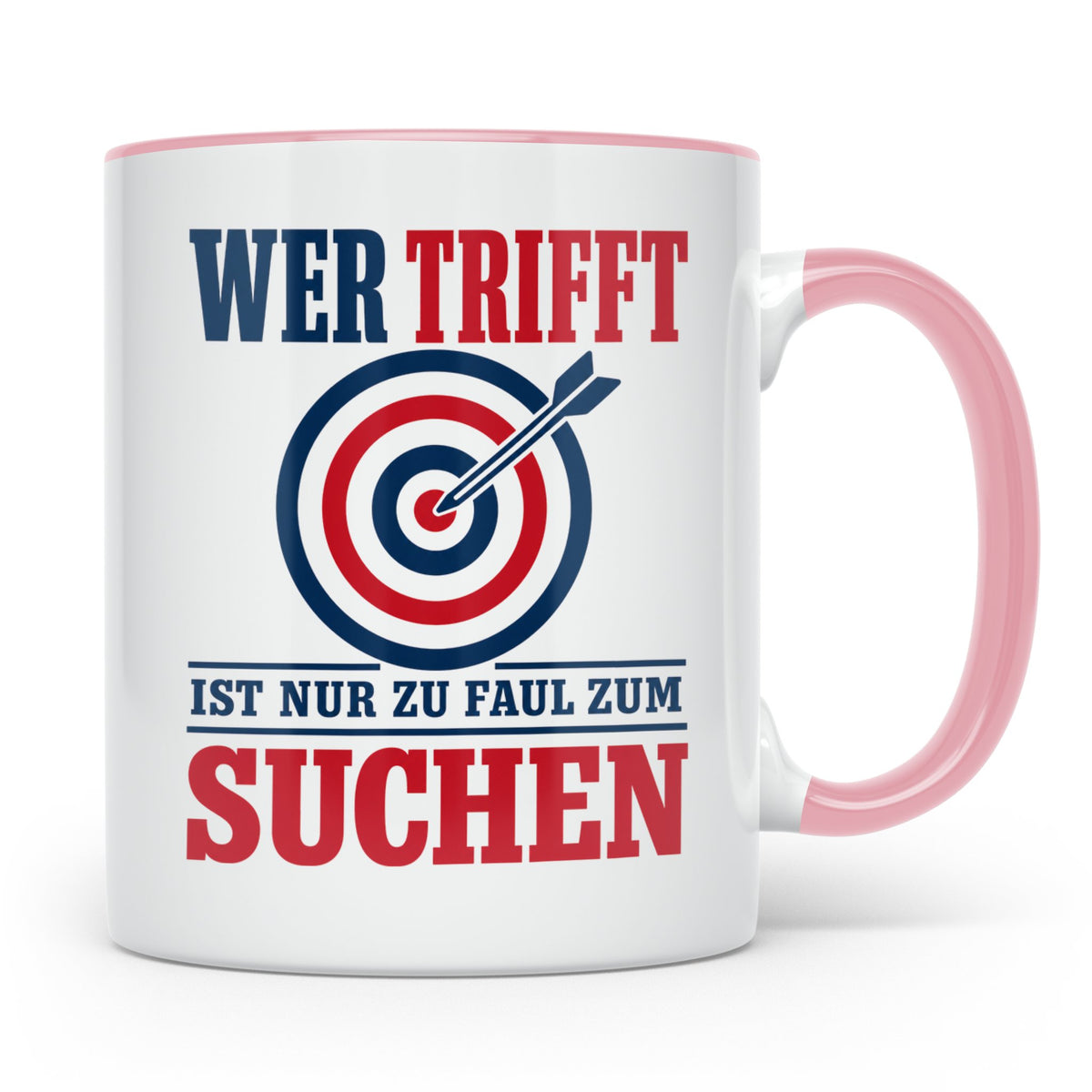Bogenschießen Tasse mit Spruch Wer trifft ist zu faul zum Su – Rosa [farbe:rosa]