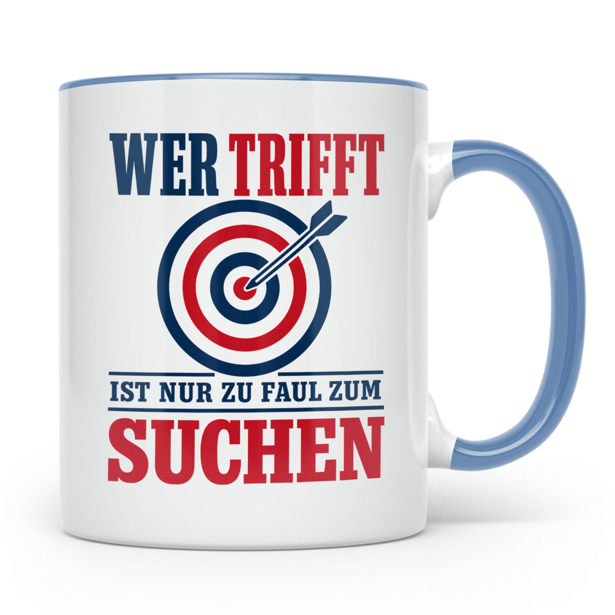 Bogenschießen Tasse mit Spruch Wer trifft ist zu faul zum Su – Blau [farbe:blau]