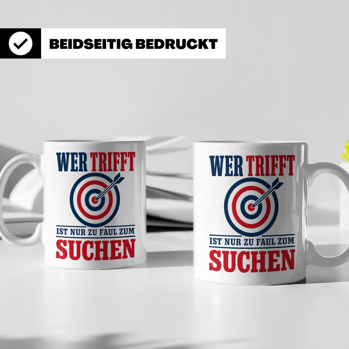 Bogenschießen Tasse mit Spruch Wer trifft ist zu faul zum Su – Weiß [farbe:weiß]