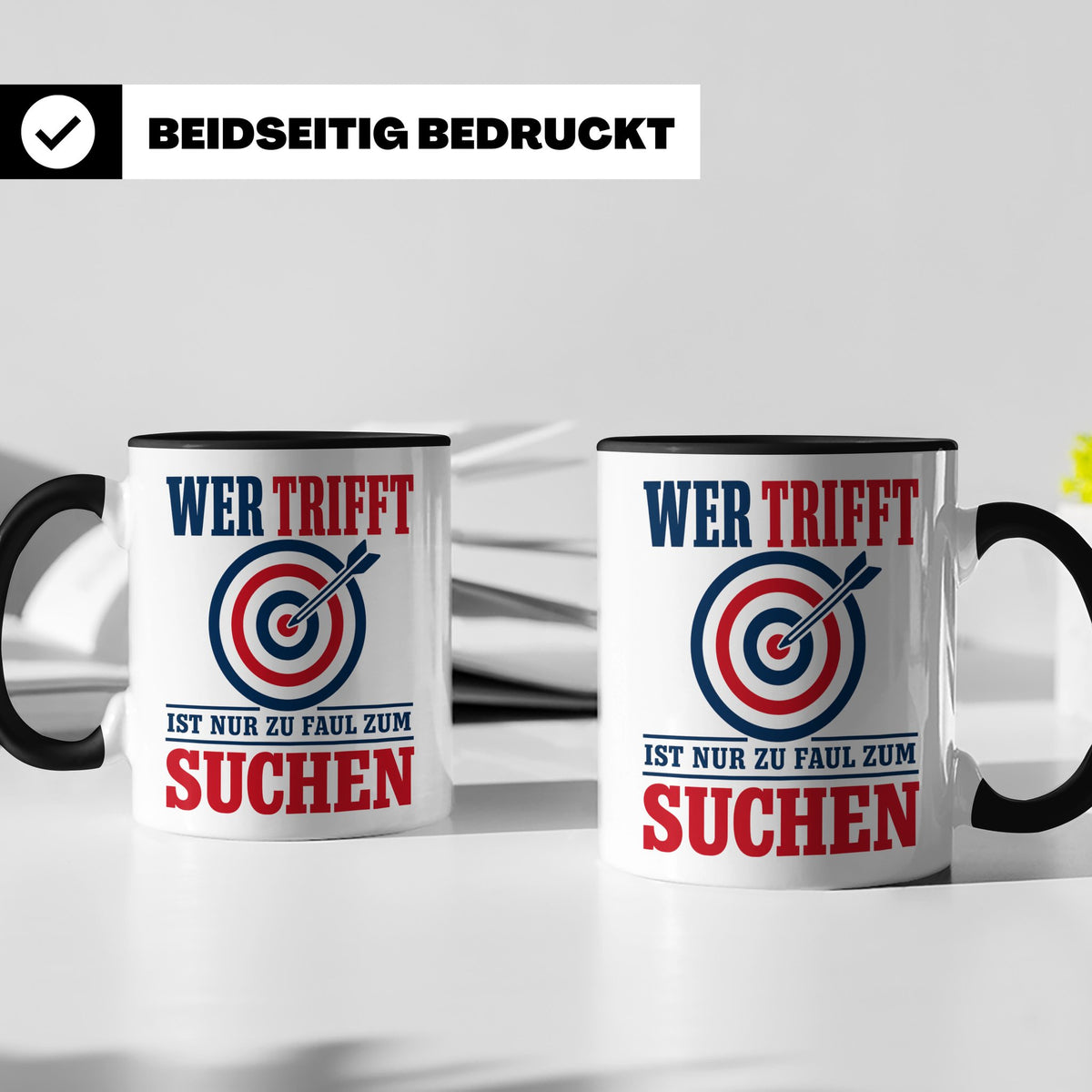 Bogenschießen Tasse mit Spruch Wer trifft ist zu faul zum Su – Schwarz [farbe:schwarz]