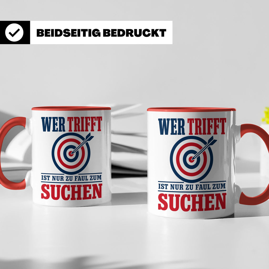 Bogenschießen Tasse mit Spruch Wer trifft ist zu faul zum Su – Rot [farbe:rot]