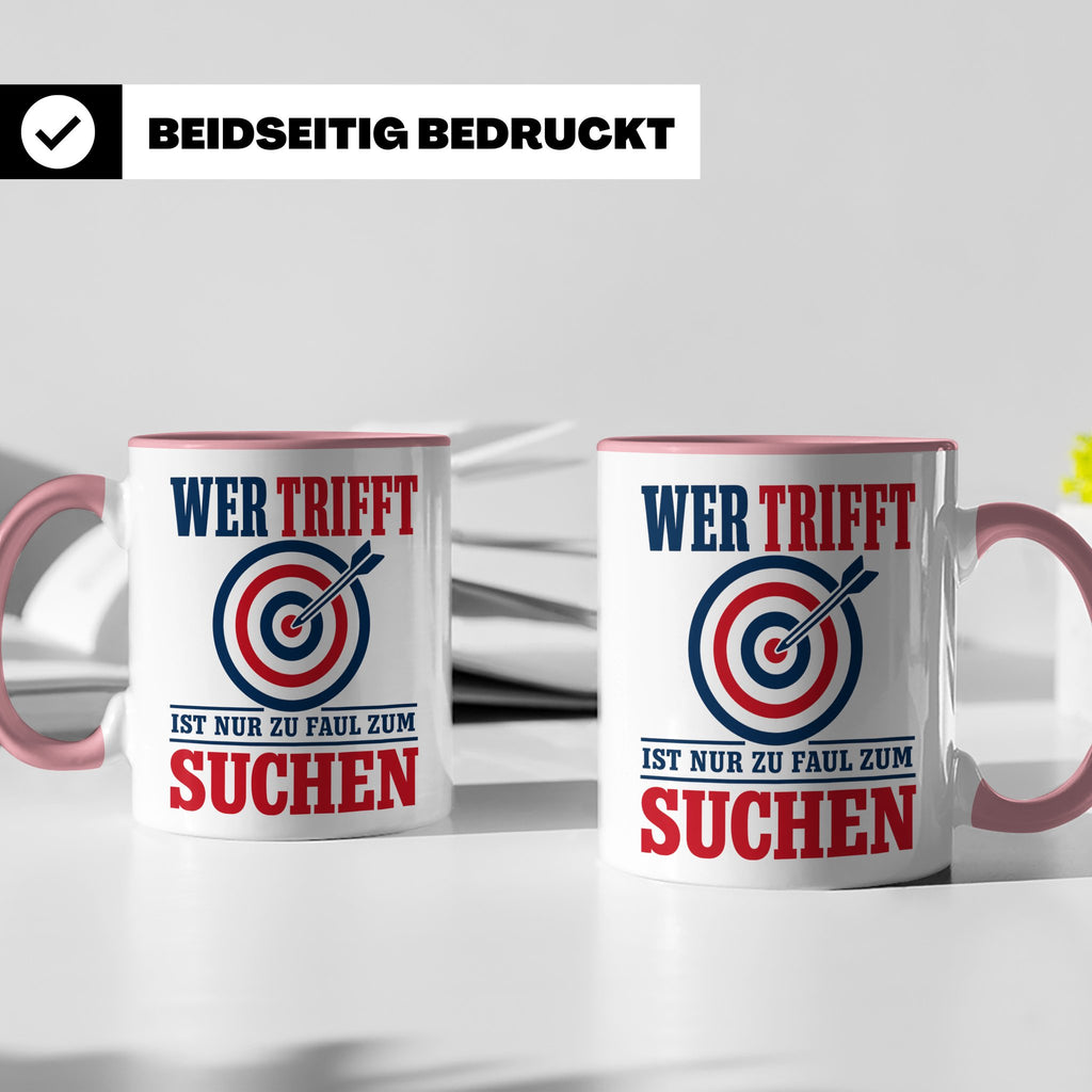 Bogenschießen Tasse mit Spruch Wer trifft ist zu faul zum Su – Rosa [farbe:rosa]
