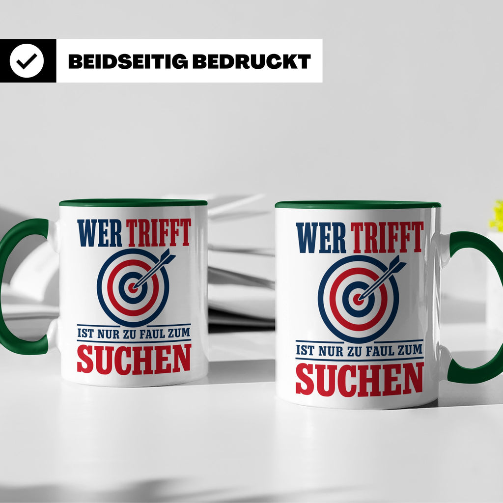 Bogenschießen Tasse mit Spruch Wer trifft ist zu faul zum Su – Grün [farbe:grün]