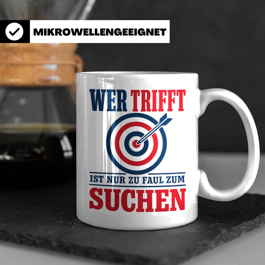 Bogenschießen Tasse mit Spruch Wer trifft ist zu faul zum Su – Weiß [farbe:weiß]