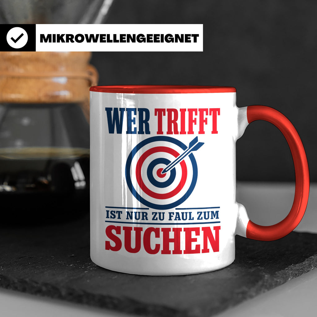 Bogenschießen Tasse mit Spruch Wer trifft ist zu faul zum Su – Rot [farbe:rot]