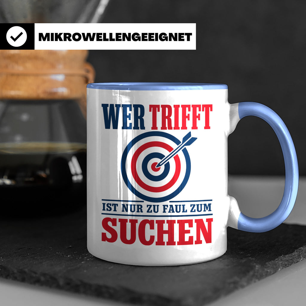 Bogenschießen Tasse mit Spruch Wer trifft ist zu faul zum Su – Blau [farbe:blau]