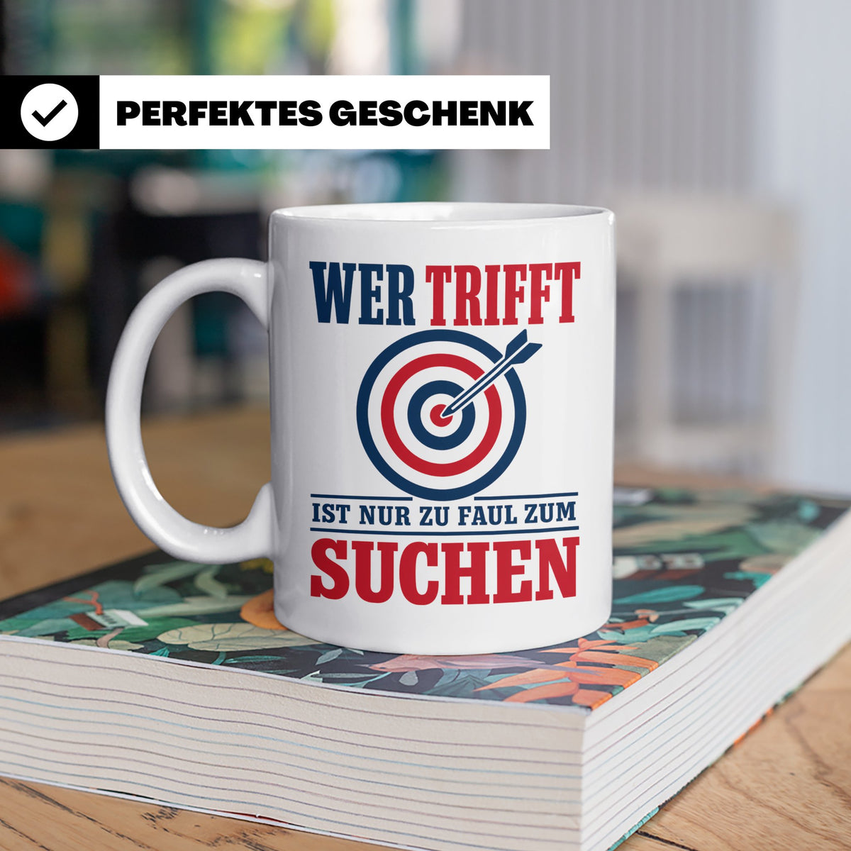 Bogenschießen Tasse mit Spruch Wer trifft ist zu faul zum Su – Weiß [farbe:weiß]