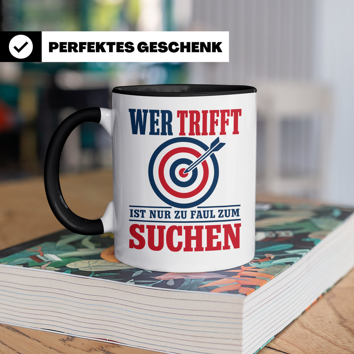 Bogenschießen Tasse mit Spruch Wer trifft ist zu faul zum Su – Schwarz [farbe:schwarz]
