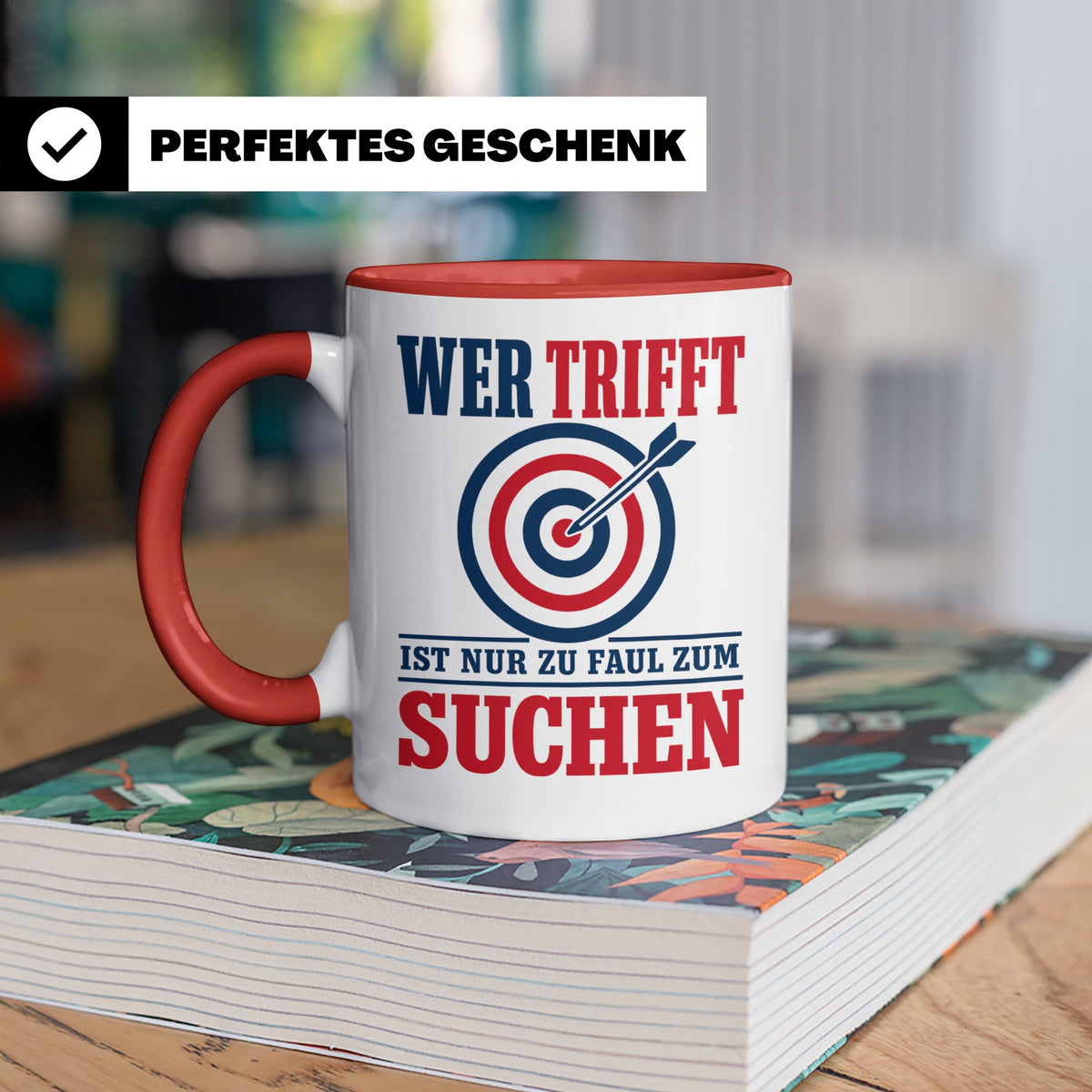 Bogenschießen Tasse mit Spruch Wer trifft ist zu faul zum Su – Rot [farbe:rot]