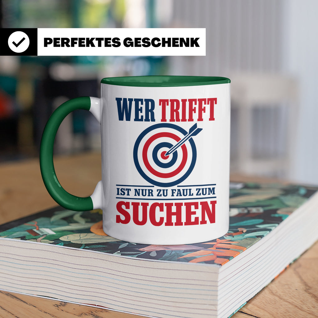 Bogenschießen Tasse mit Spruch Wer trifft ist zu faul zum Su – Grün [farbe:grün]