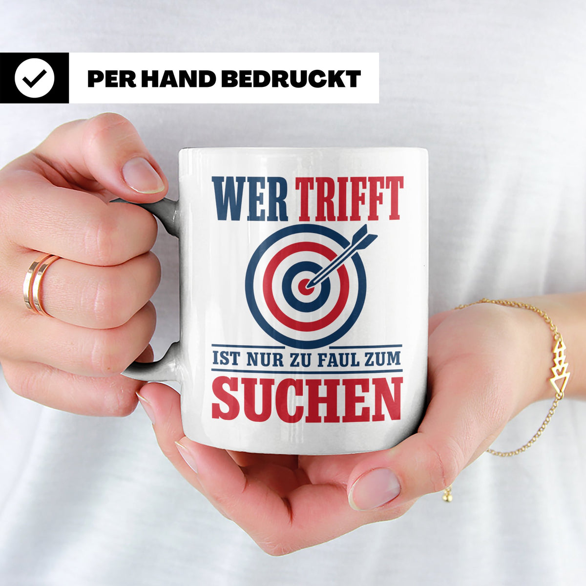 Bogenschießen Tasse mit Spruch Wer trifft ist zu faul zum Su – Weiß [farbe:weiß]