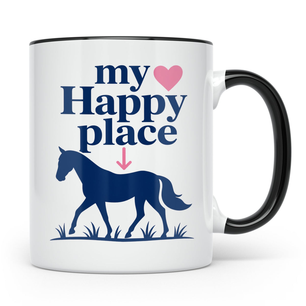 Pferdeliebe Tasse My Happy Place, Reiterin Geschenk, Reitspo – Schwarz [farbe:schwarz]