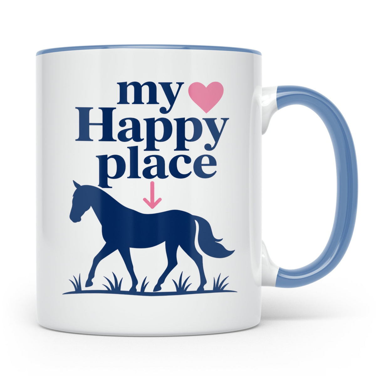 Pferdeliebe Tasse My Happy Place, Reiterin Geschenk, Reitspo – Blau [farbe:blau]