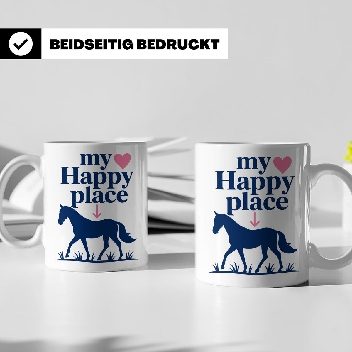 Pferdeliebe Tasse My Happy Place, Reiterin Geschenk, Reitspo – Weiß [farbe:weiß]