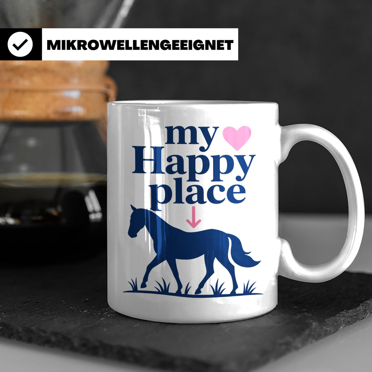 Pferdeliebe Tasse My Happy Place, Reiterin Geschenk, Reitspo – Weiß [farbe:weiß]