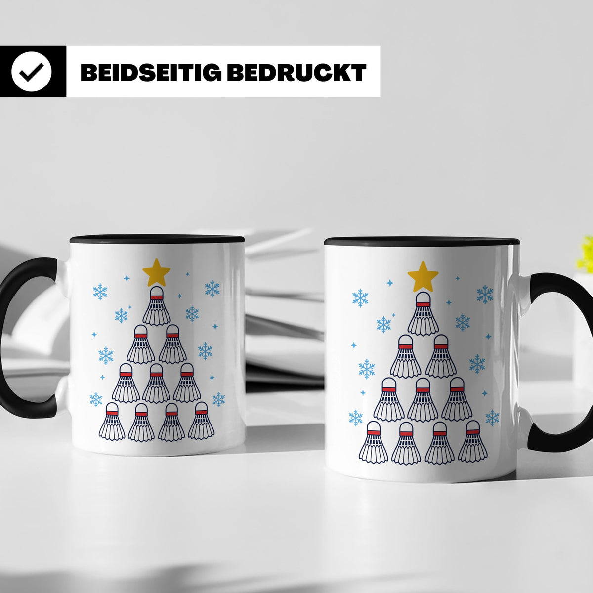 Badminton Tasse Weihnachtsbaum Federball Lustiges Geschenkid – Schwarz [farbe:schwarz]