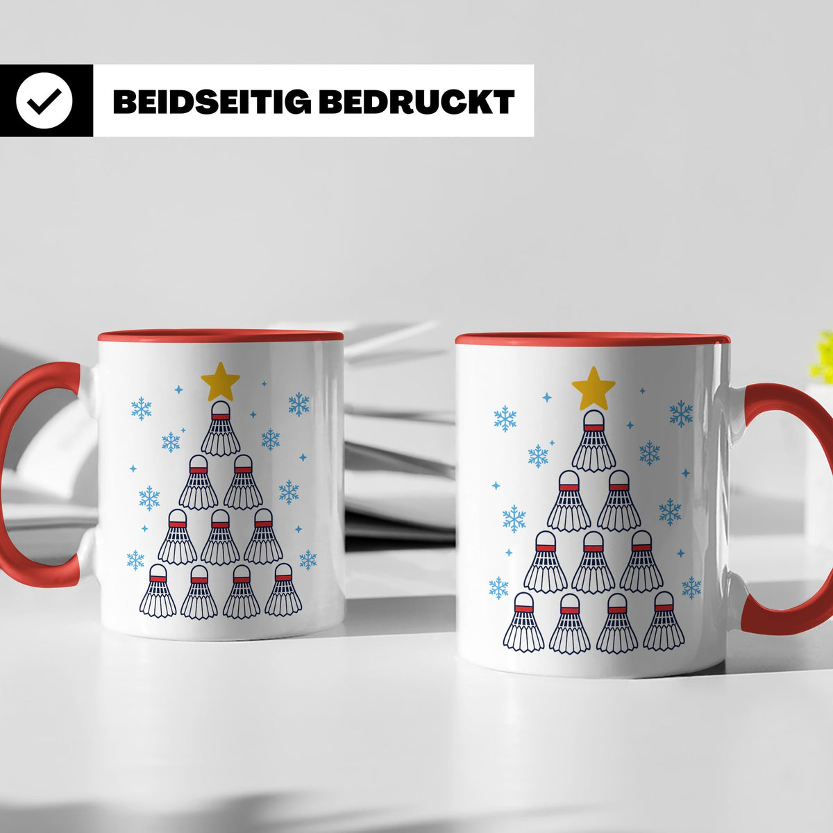 Badminton Tasse Weihnachtsbaum Federball Lustiges Geschenkid – Rot [farbe:rot]
