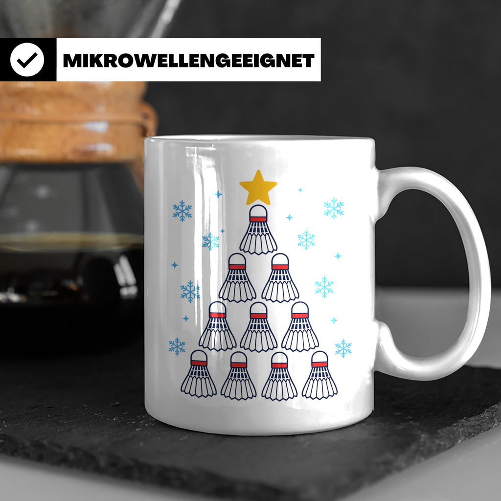 Badminton Tasse Weihnachtsbaum Federball Lustiges Geschenkid – Weiß [farbe:weiß]
