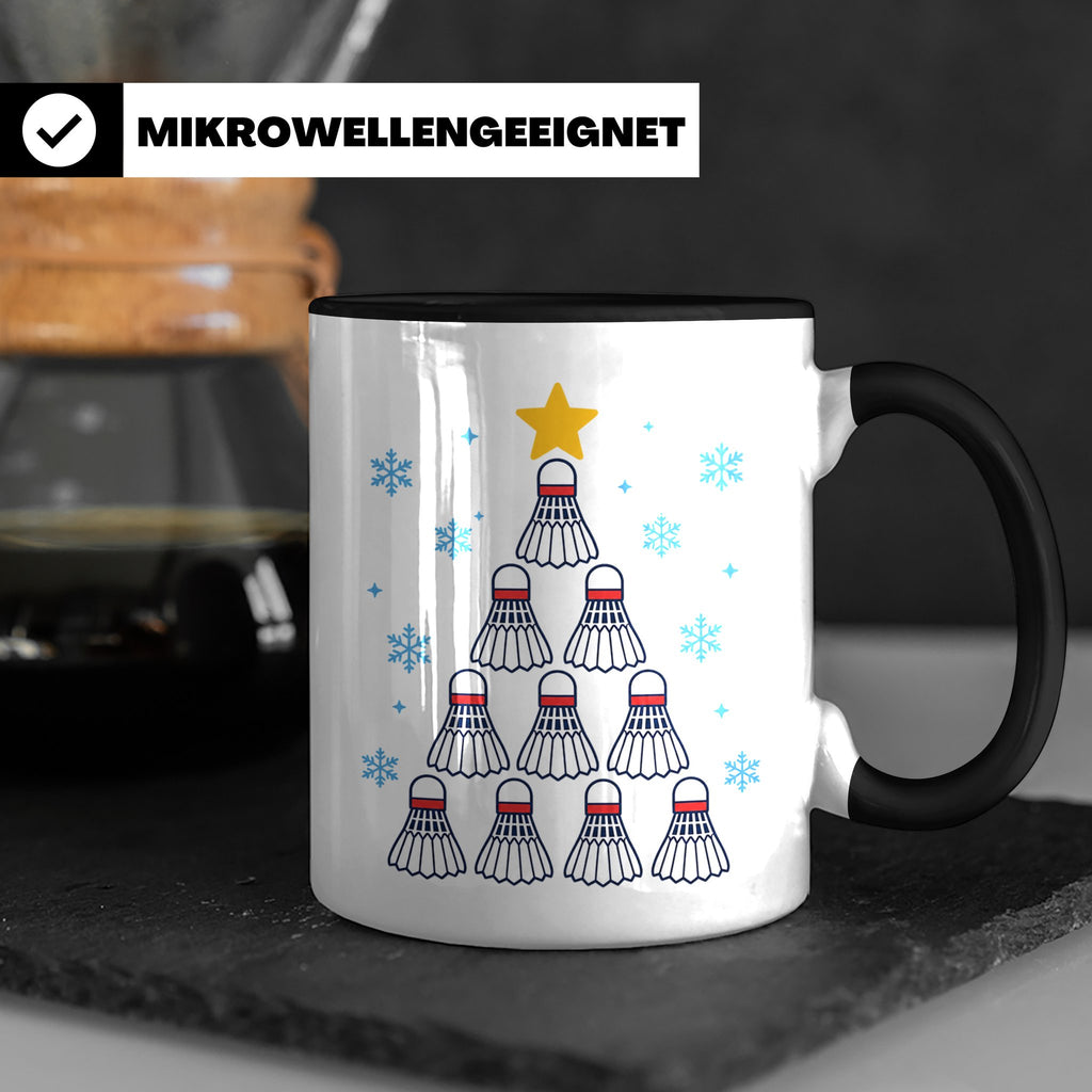 Badminton Tasse Weihnachtsbaum Federball Lustiges Geschenkid – Schwarz [farbe:schwarz]