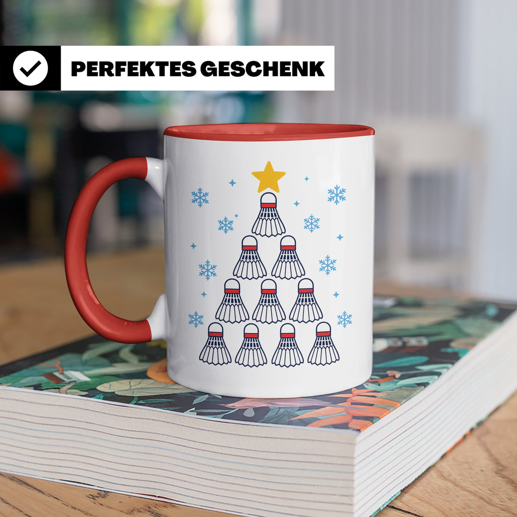 Badminton Tasse Weihnachtsbaum Federball Lustiges Geschenkid – Rot [farbe:rot]