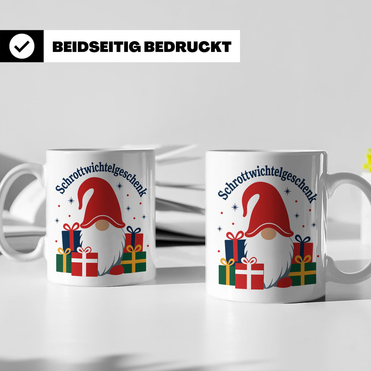Schrottwichtelgeschenk Tasse für Wichteln auf Weihnachtsfeie – Weiß [farbe:weiß]