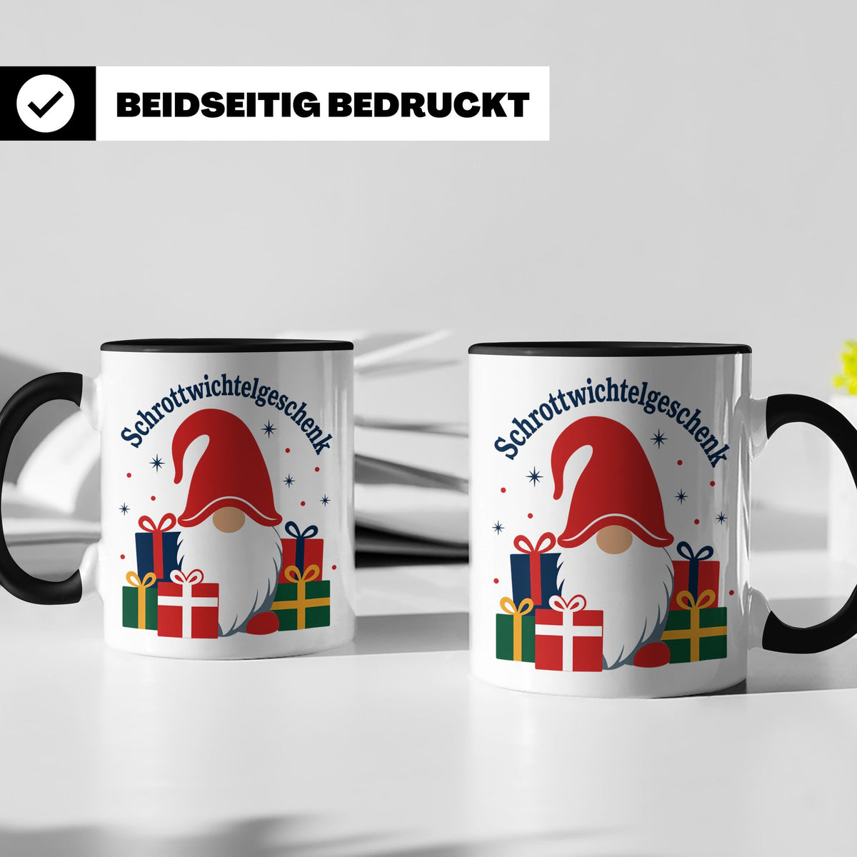 Schrottwichtelgeschenk Tasse für Wichteln auf Weihnachtsfeie – Schwarz [farbe:schwarz]