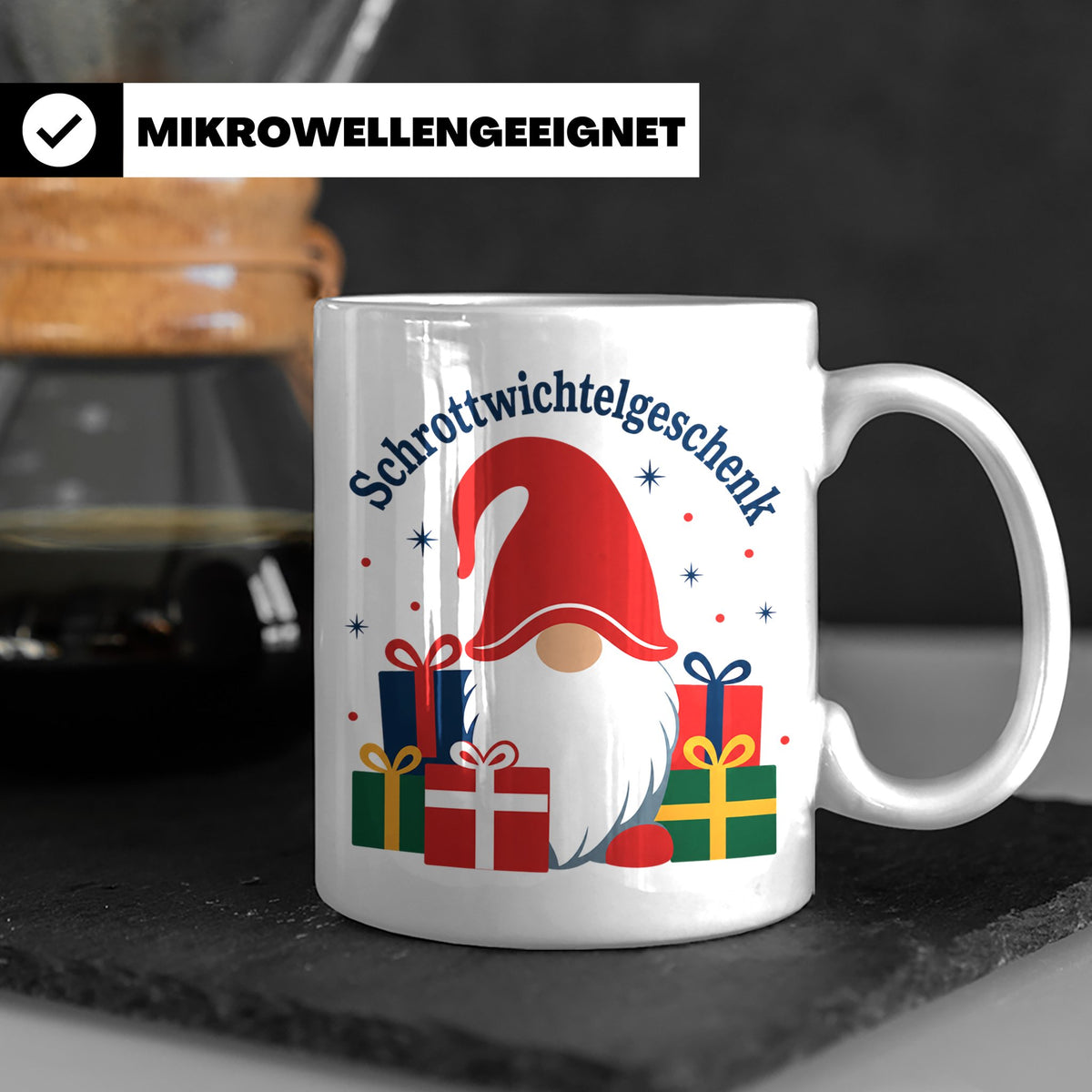 Schrottwichtelgeschenk Tasse für Wichteln auf Weihnachtsfeie – Weiß [farbe:weiß]