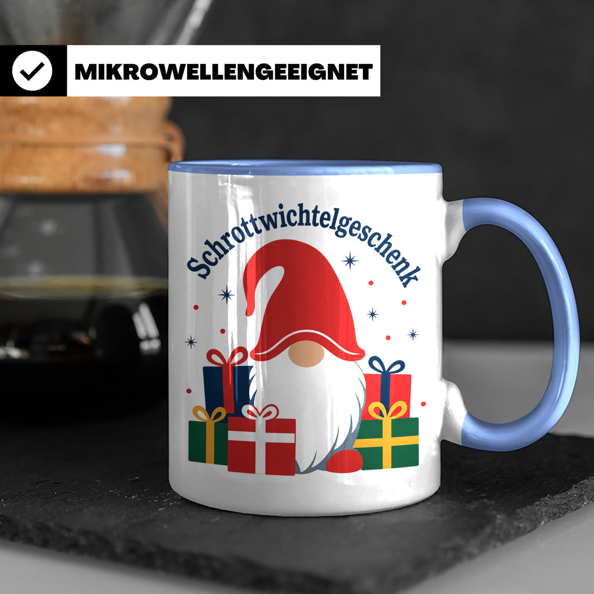 Schrottwichtelgeschenk Tasse für Wichteln auf Weihnachtsfeie – Blau [farbe:blau]