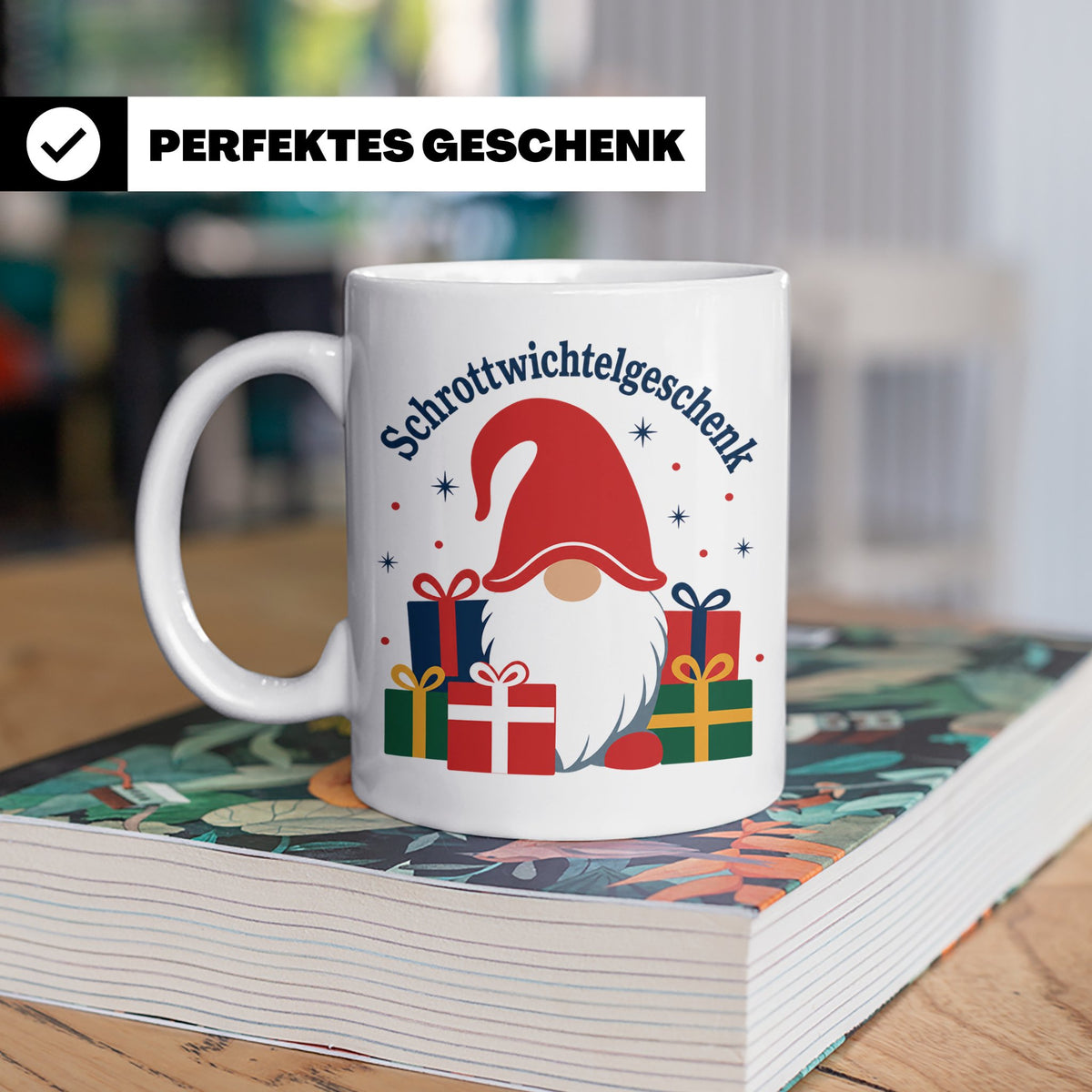 Schrottwichtelgeschenk Tasse für Wichteln auf Weihnachtsfeie – Weiß [farbe:weiß]