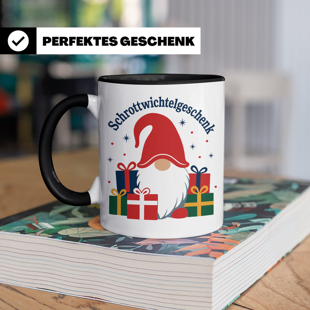 Schrottwichtelgeschenk Tasse für Wichteln auf Weihnachtsfeie – Schwarz [farbe:schwarz]