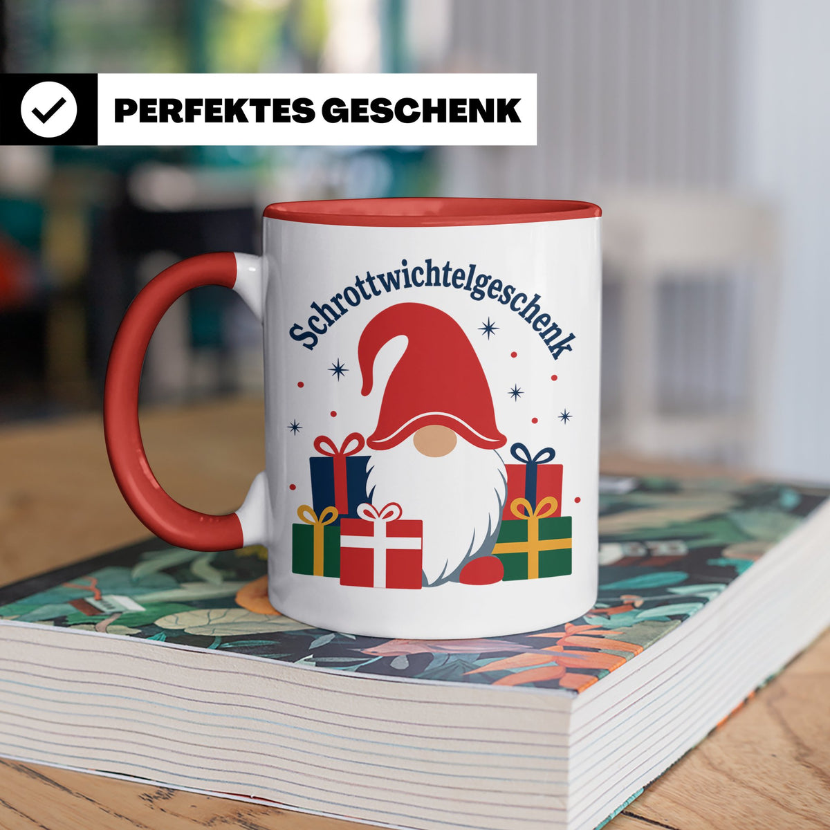 Schrottwichtelgeschenk Tasse für Wichteln auf Weihnachtsfeie – Rot [farbe:rot]
