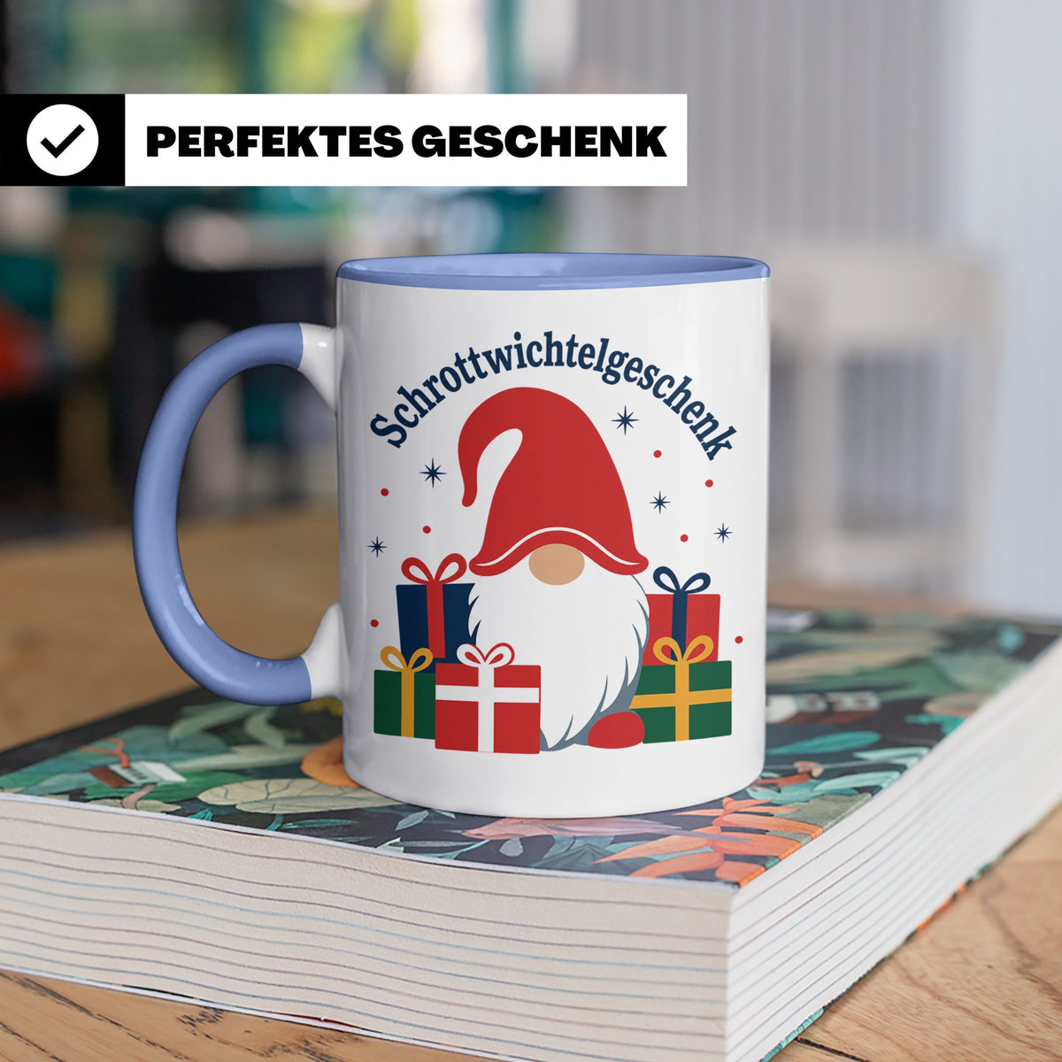 Schrottwichtelgeschenk Tasse für Wichteln auf Weihnachtsfeie – Blau [farbe:blau]