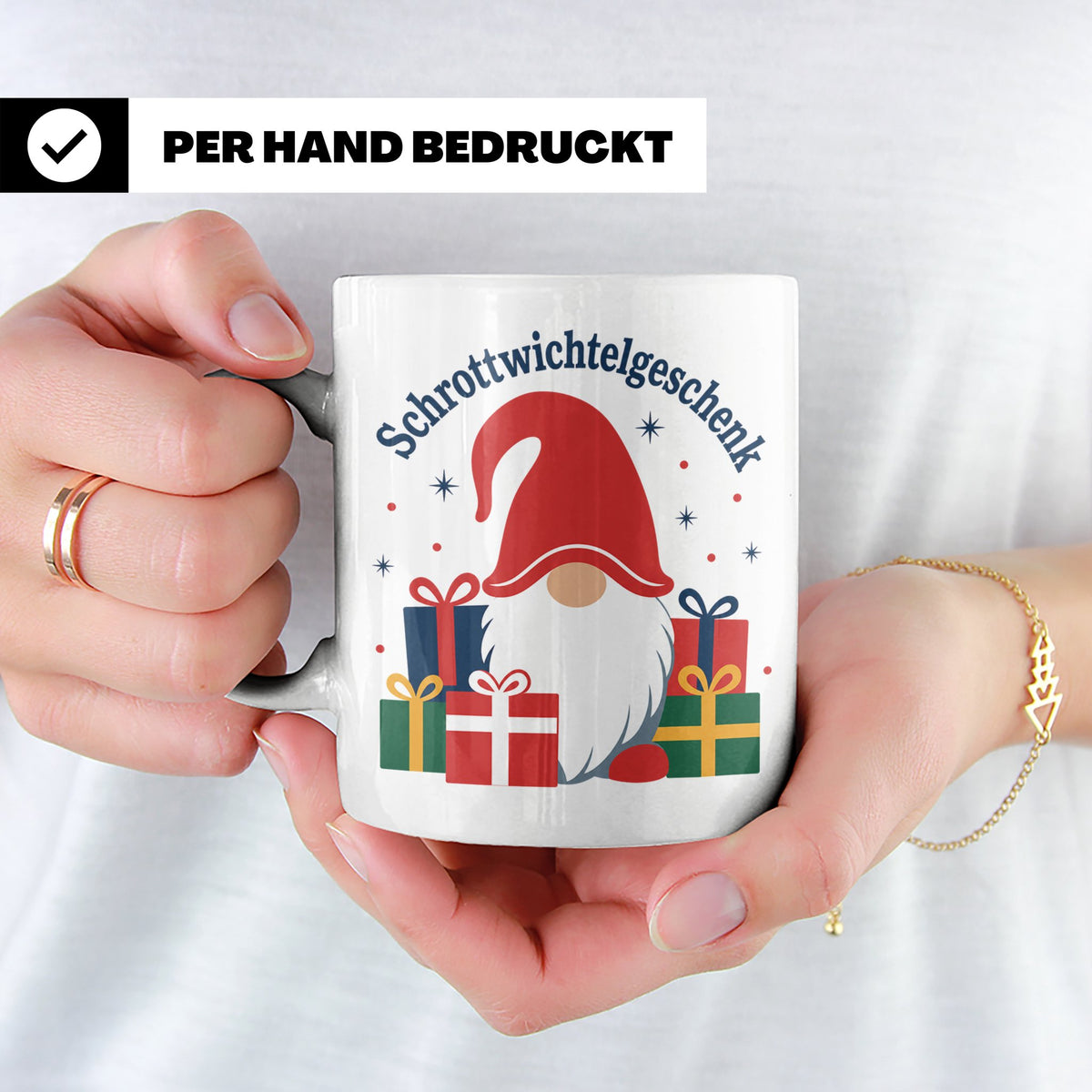 Schrottwichtelgeschenk Tasse für Wichteln auf Weihnachtsfeie – Weiß [farbe:weiß]