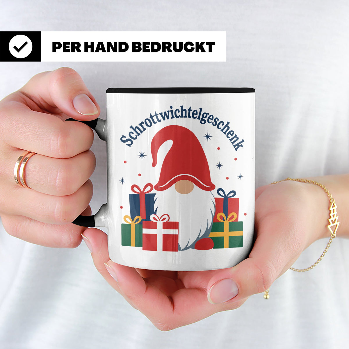 Schrottwichtelgeschenk Tasse für Wichteln auf Weihnachtsfeie – Schwarz [farbe:schwarz]