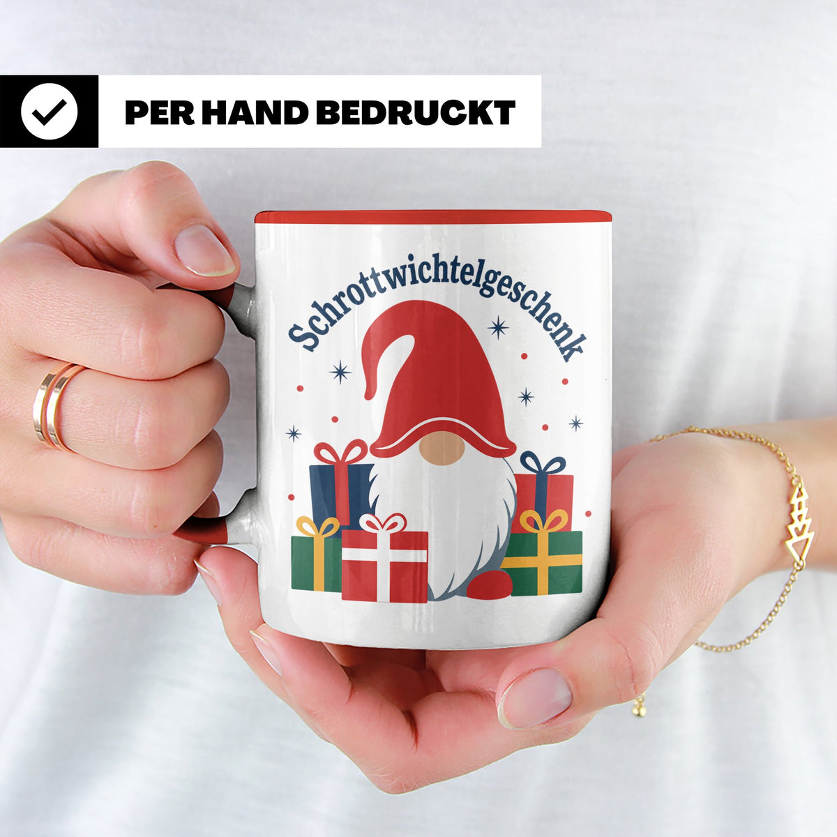Schrottwichtelgeschenk Tasse für Wichteln auf Weihnachtsfeie – Rot [farbe:rot]
