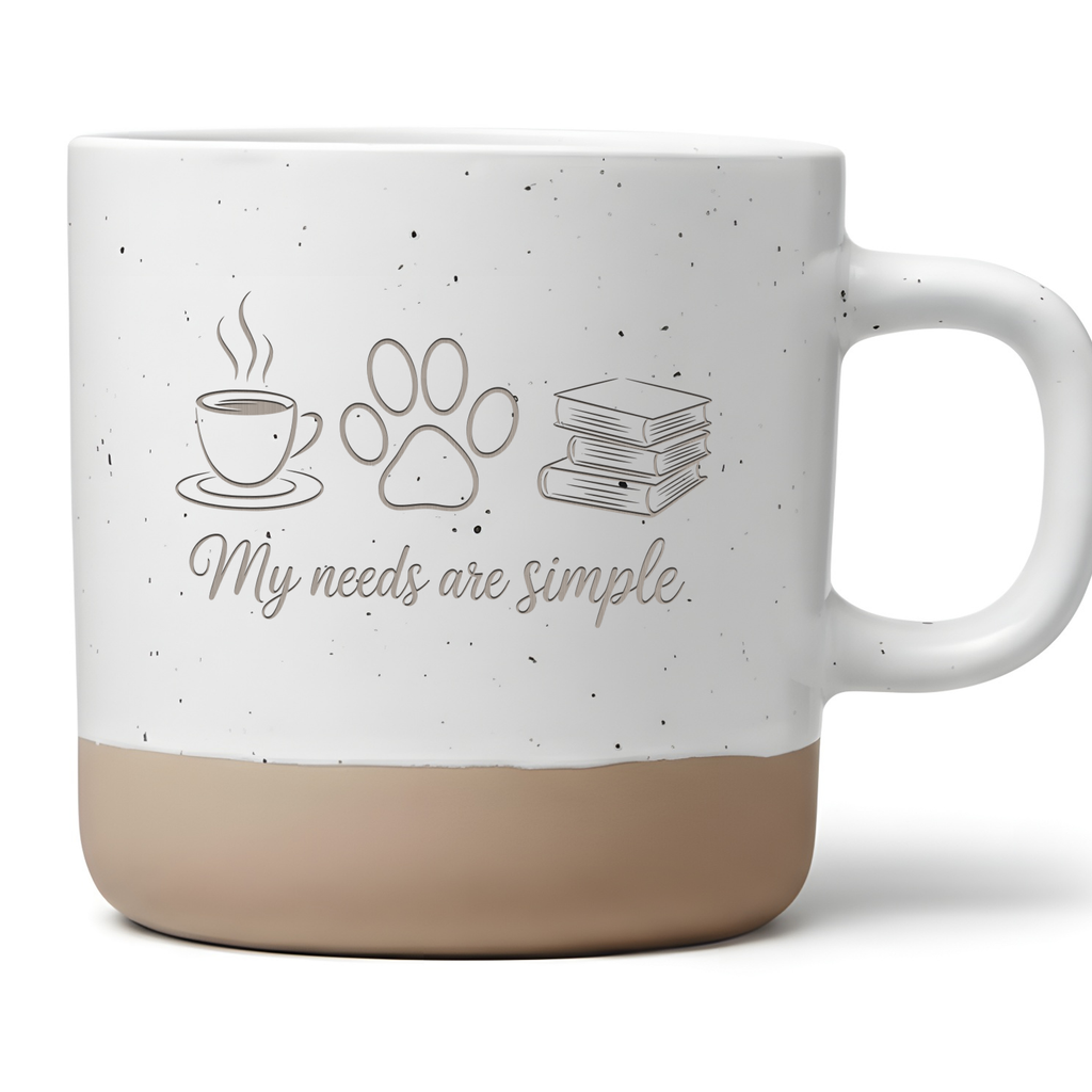 Tasse My needs are simple Geschenk Buchliebhaber Kaffeetasse Hund Katze Pfote Bücherwurm Geschenkidee Coffee Books Paws Hobby