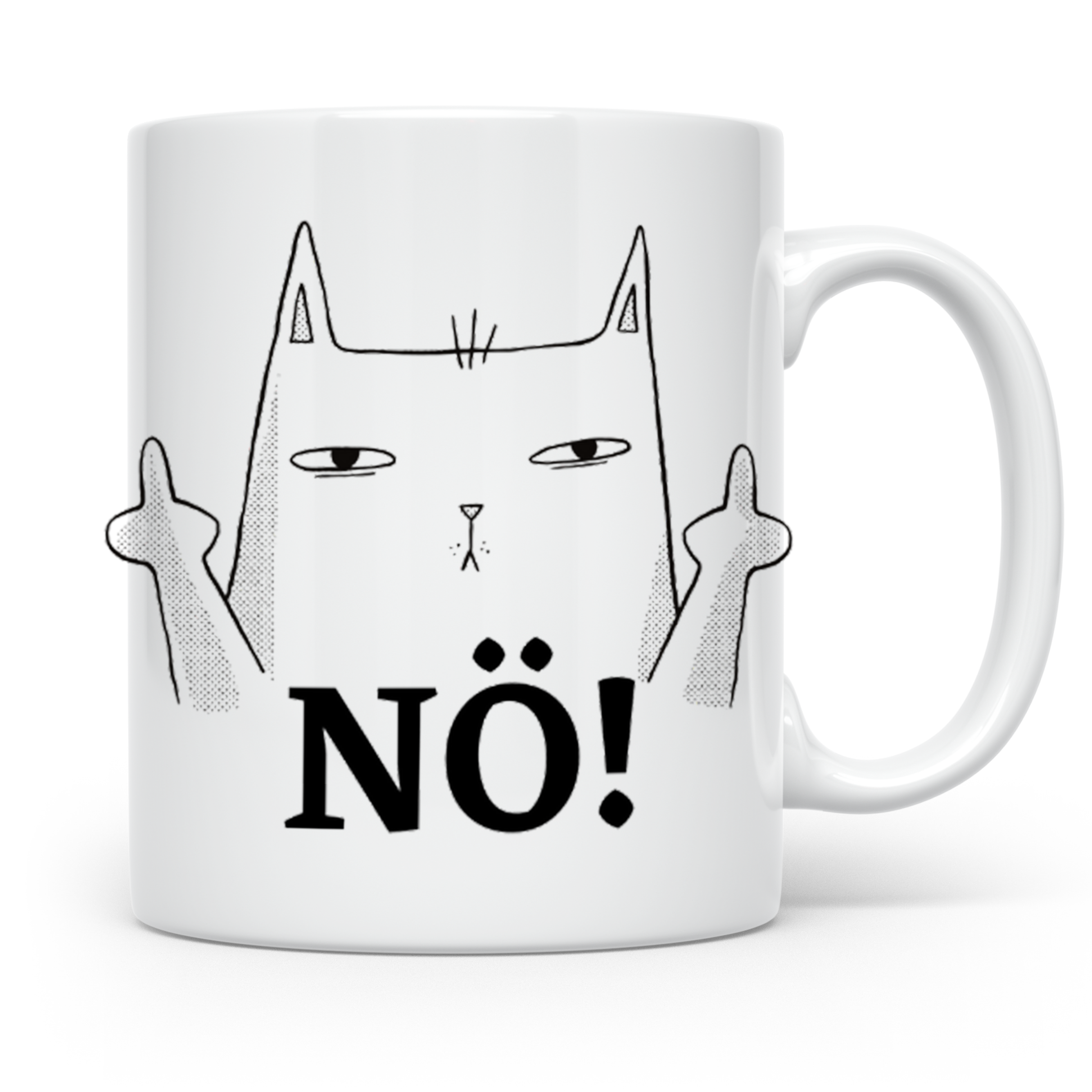 Kaffeetasse Katze Mittelfinger - Genervte Katze No! Statement Tasse für Katzenliebhaber & Sarkasmus Fans!