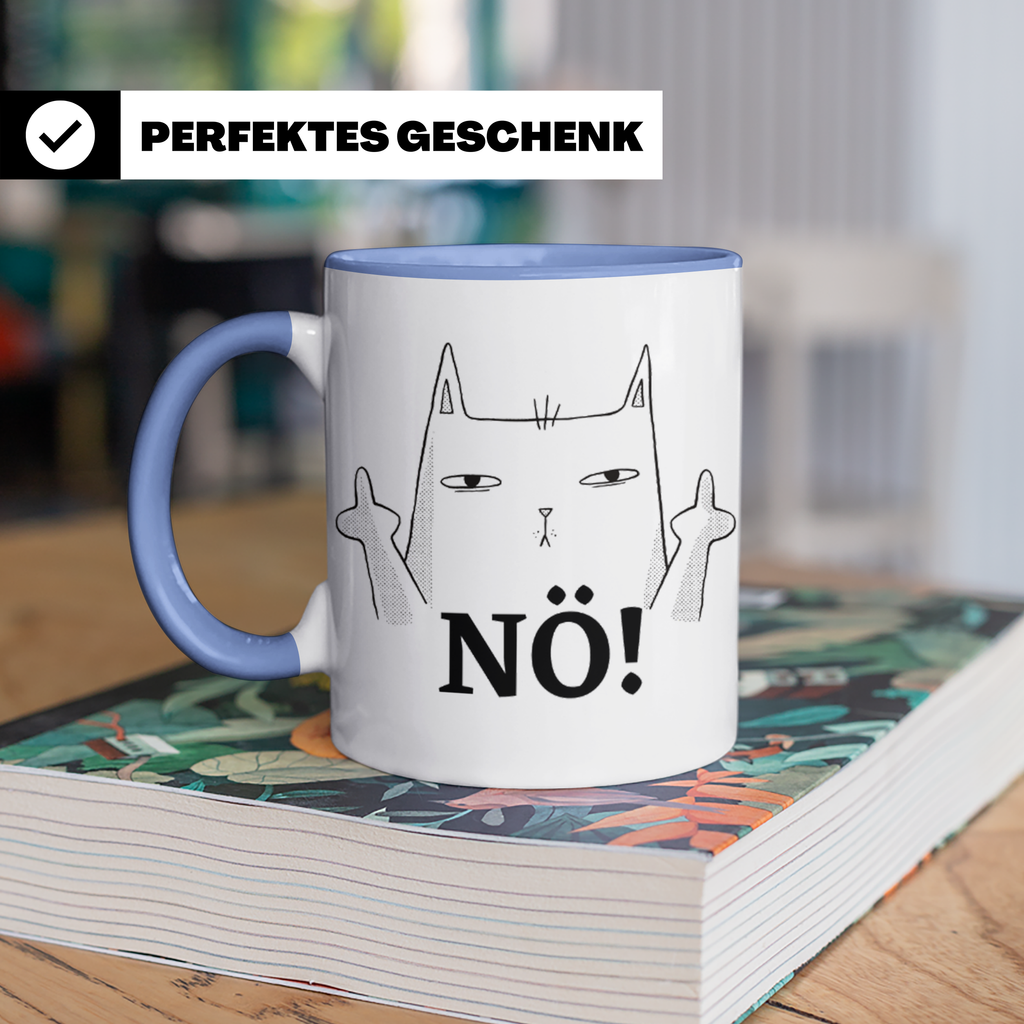 Kaffeetasse Katze Mittelfinger - Genervte Katze No! Statement Tasse für Katzenliebhaber & Sarkasmus Fans!