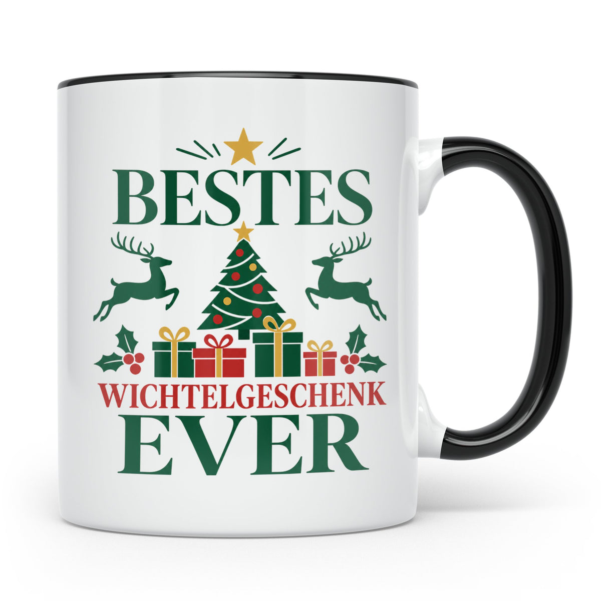 Wichtelgeschenk Tasse "Bestes Wichtelgeschenk Ever" Lustige  – Schwarz [farbe:schwarz]